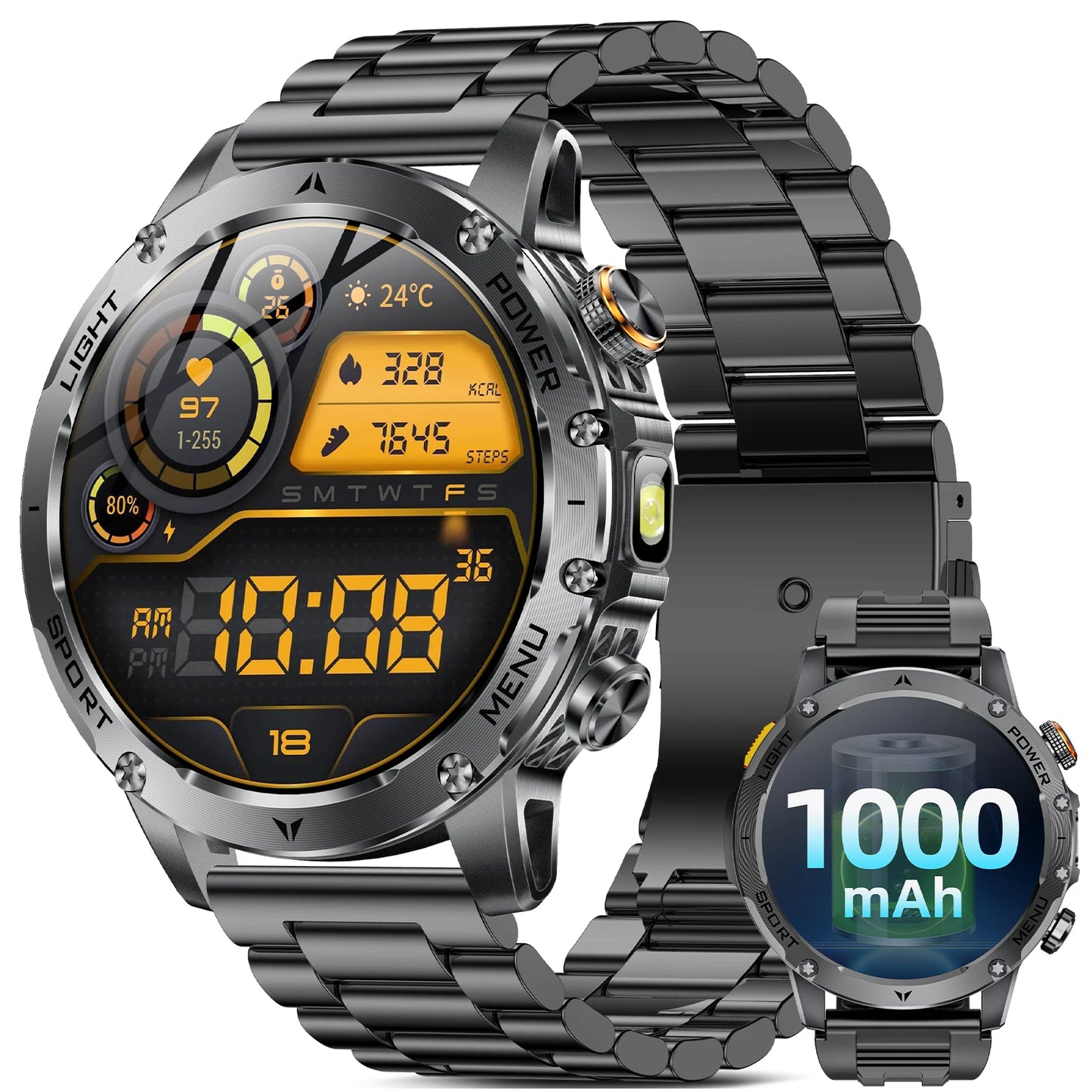 Military Smartwatch For Men 100 Plus Sport Modes Waterproof Bluetooth