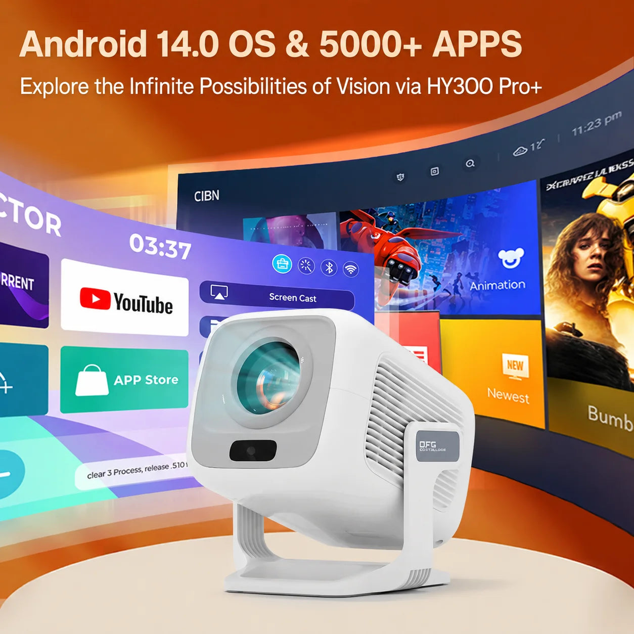 LynCast Auto Focus Projector Native 1080P Android Portable