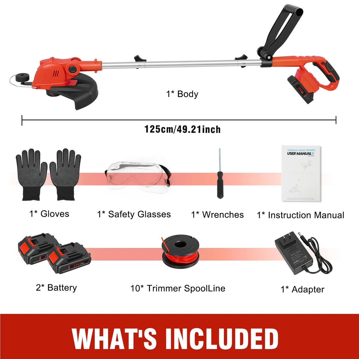 12-Inch Cordless String Trimmer 90° Rotatable Lawn Mower 9650RPM10 Spools 2x2.5Ah Batteries & Charger for Lawn Garden Tools