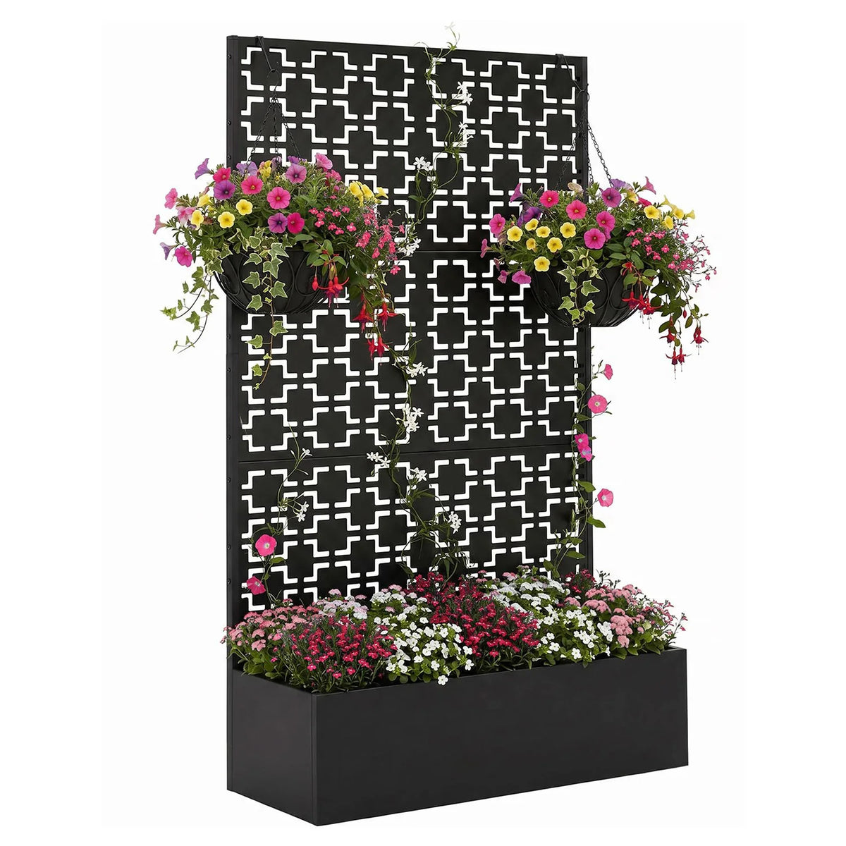 71in Tall Metal Raised Planter Box with Trellis & Privacy Screen Divider - Carbon Steel Outdoor Garden Bed - Drainage Holes - For Climbing Plants, Vines & Vegetables