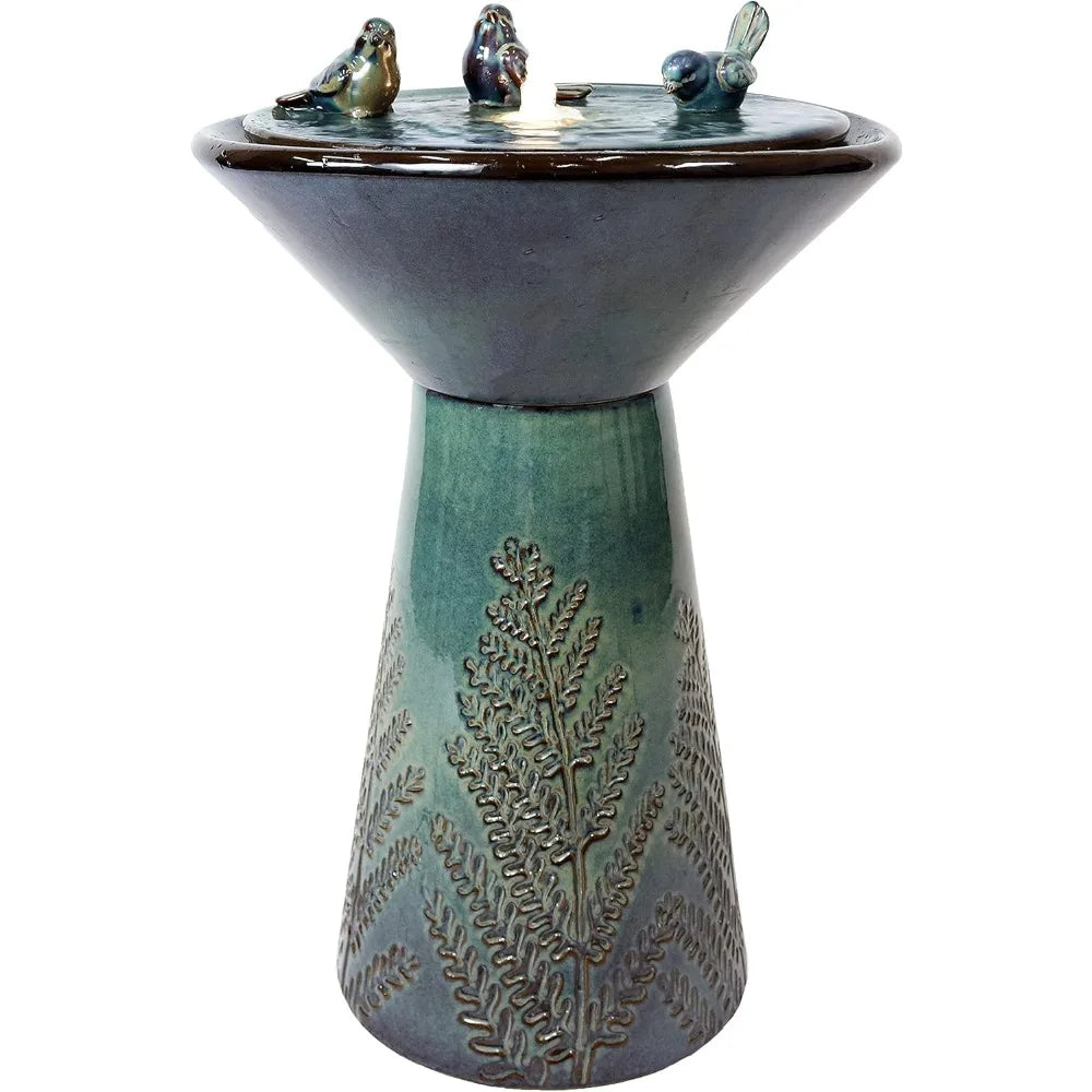 Gathering Birds Ceramic Bird Bath Fountain with LED Lights Patio
