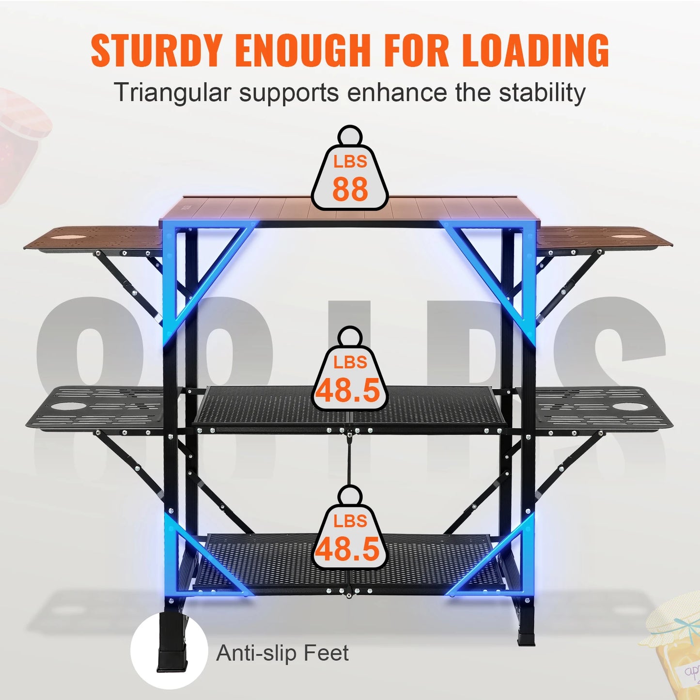 SucceBuy Camping Kitchen Table One-piece Folding Portable Cook Station Aluminum Camping Folding Table for Outdoor Picnics BBQ