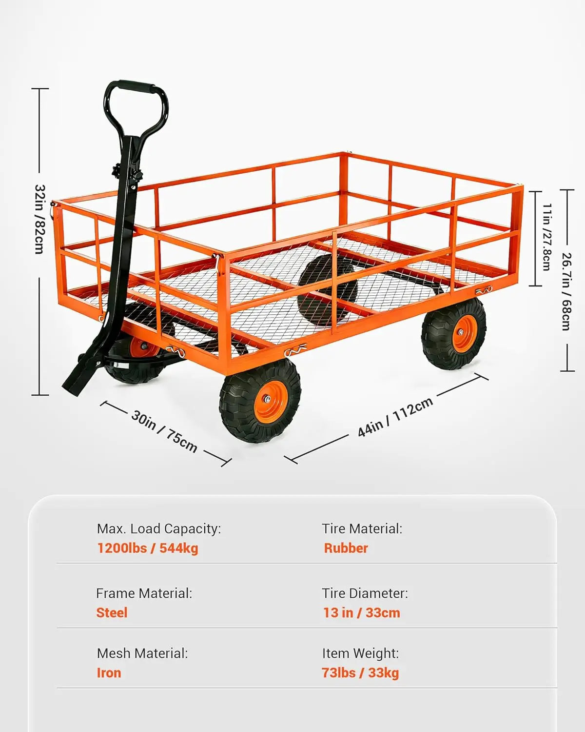 HiMISS Heavy Duty Garden Cart 1200 Pounds Capacity Wagon