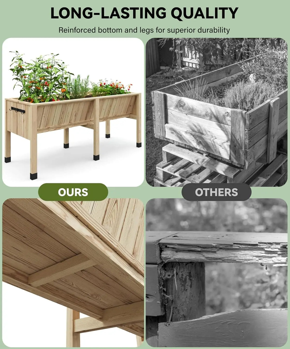 Wood Planter Box Stand Garden And Balcony Large Veg Planting Box with Hooks Raised Garden Beds Reusable Square Flower Grow Pot Home Courtyard Planting Planters Equipment