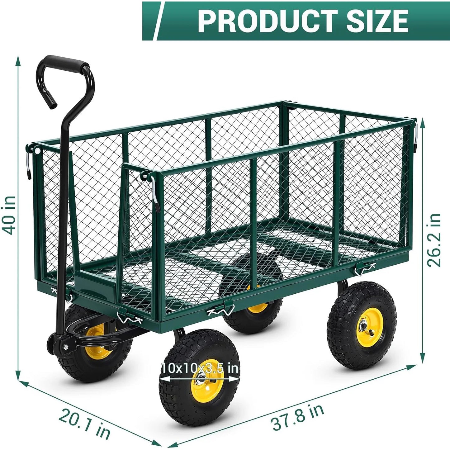 HiMISS Heavy Duty Steel Garden Cart All Terrain Wagon