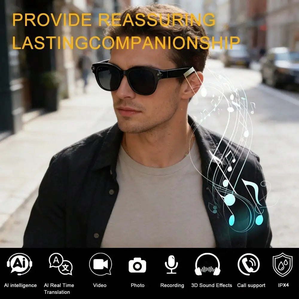 SENBONO AI Smart Sunglasses With 2MP Camera Music Translator