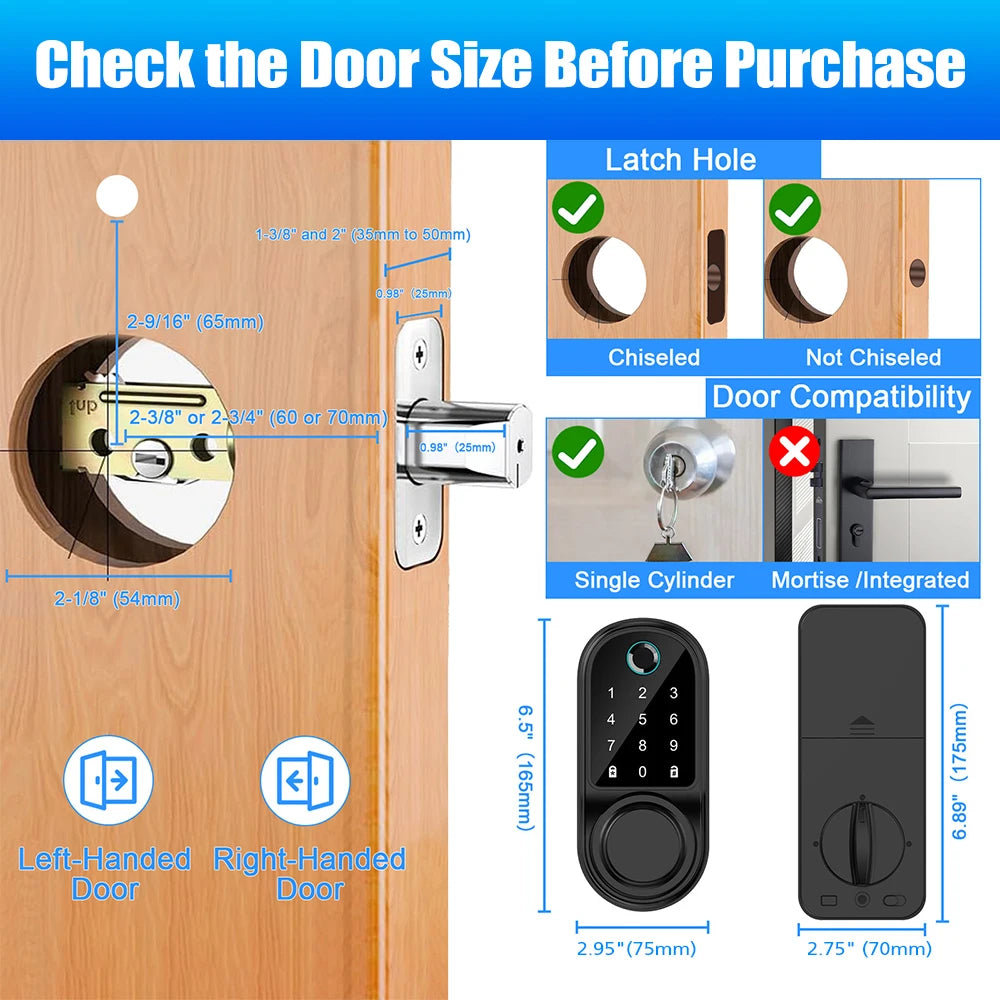 Bluetooth Smart Deadbolt Lock Keyless Entry Fingerprint Touch Keypad