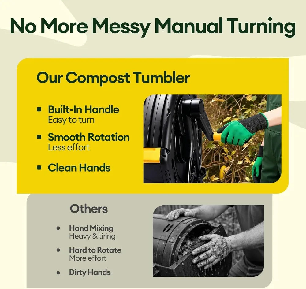 Dual Chamber Compost Tumbler With 360 Degree Rotation Sliding Doors