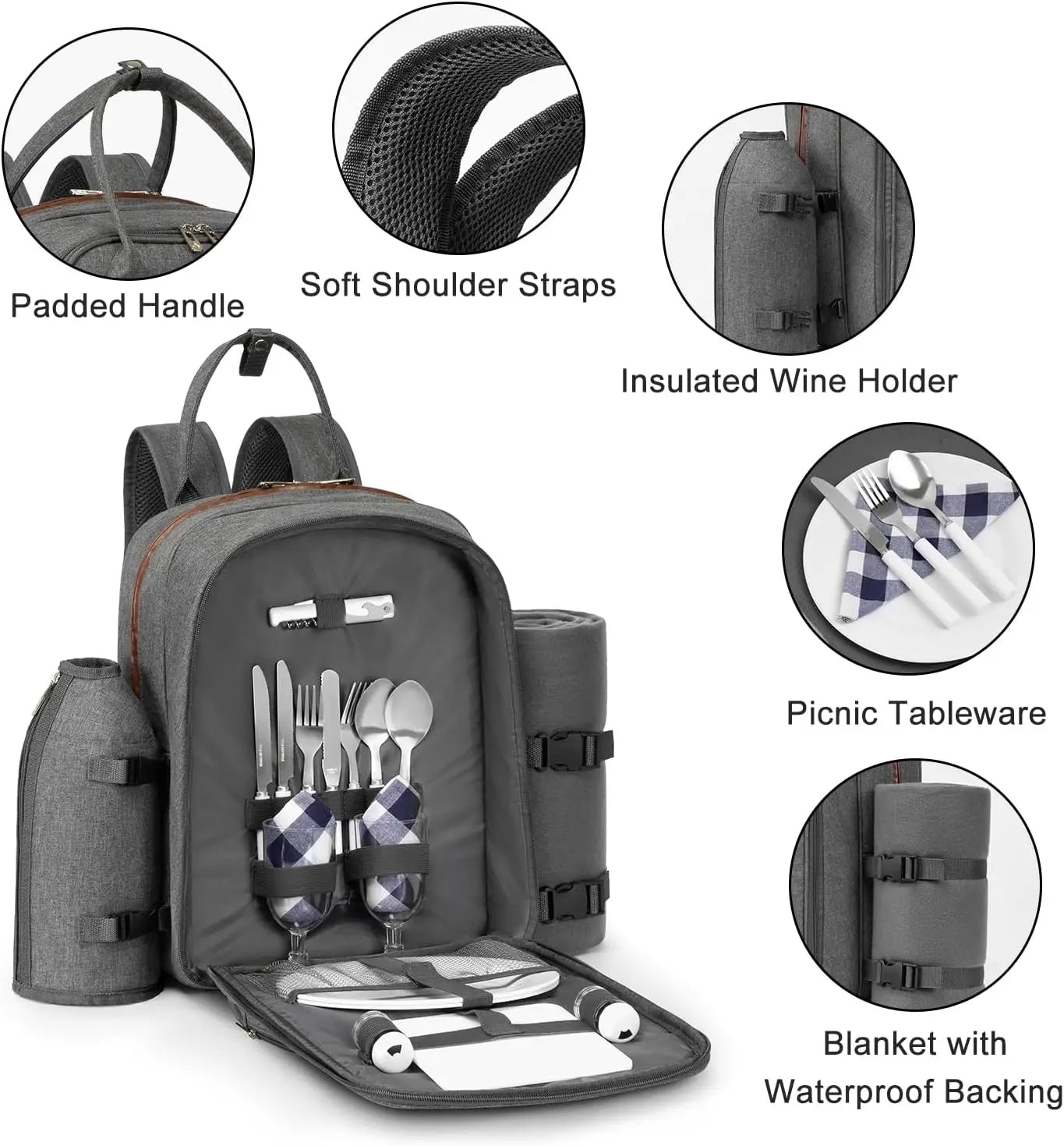 YTYIN Picnic Backpack With Insulated Cooler Wine Glass Holder
