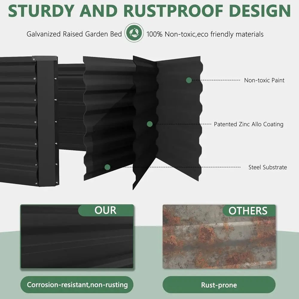 Galvanized Metal Raised Garden Bed Set For Outdoor Gardening