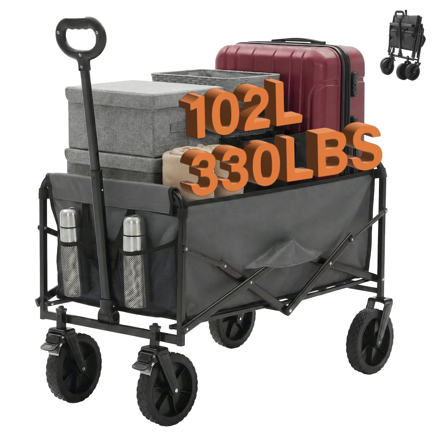 JHK Heavy Duty Collapsible Wagon Cart 330 Lbs Weight Capacity Camping