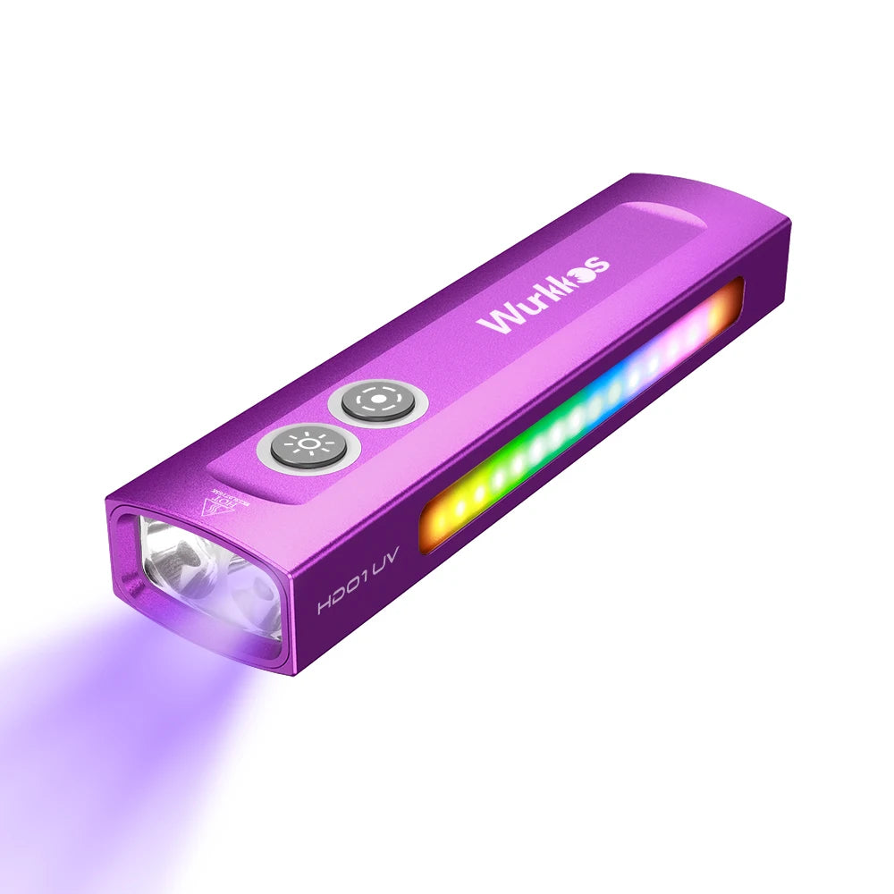 Wurkkos HD01 UV Multifunctional EDC Flashlight 1200 LM with 365nm UV Light White Flood 90CRI LED Side RGB Lights IP65 Waterproof
