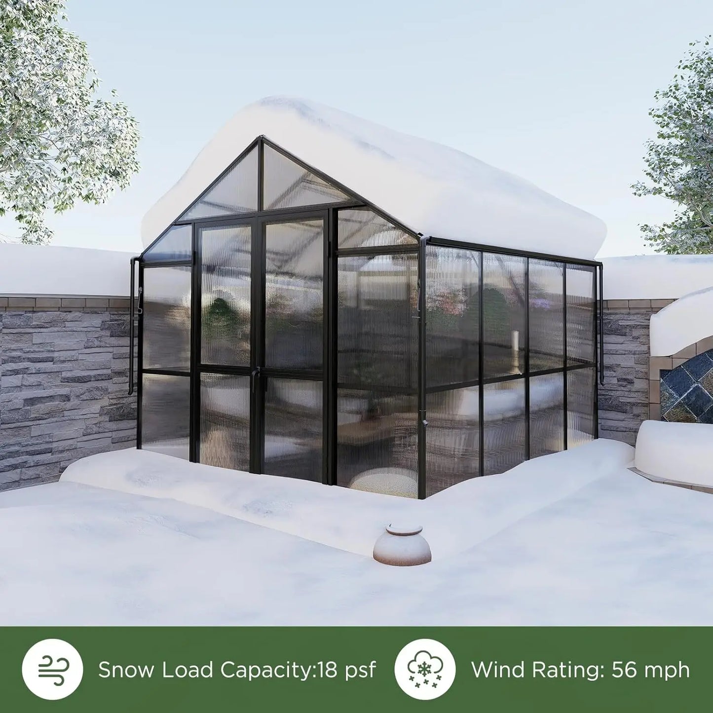 Aluminum Greenhouse For Outdoors With Polycarbonate Panels And Lockable Door