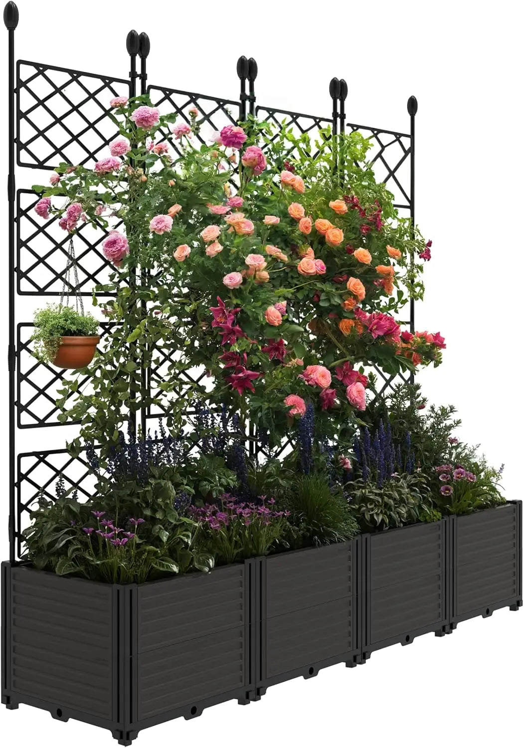 Twister.CK Plastic Planter Box With Trellis Rack Raised Garden Bed