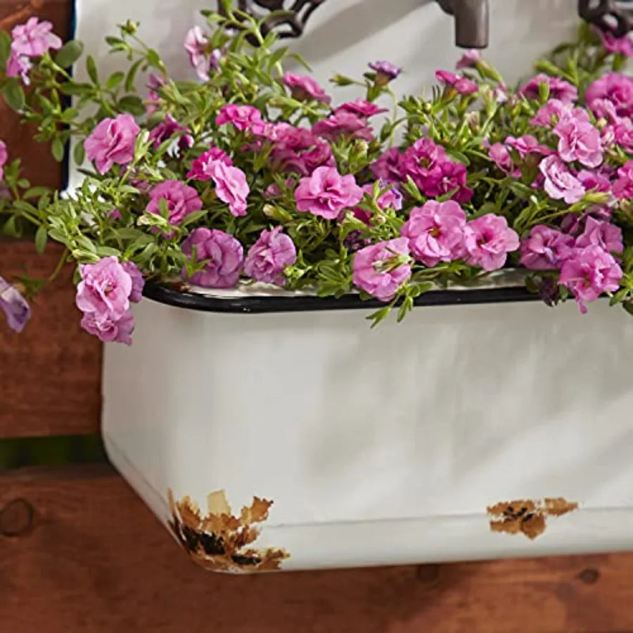 Indoor Outdoor Wall Planter Set Of 2, Metal With Bronze Hardware And Distressed Accents, White, 17 H X 13 W