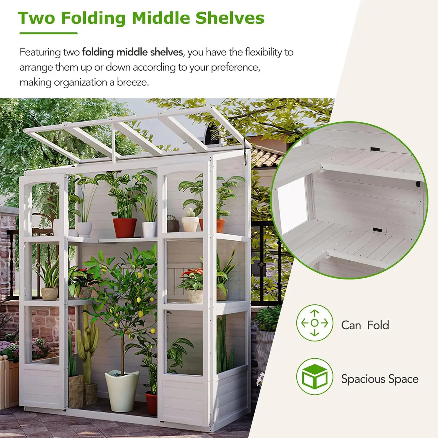 Wooden Cold Frame Greenhouse, 78-inch Wooden Cold Frame Greenhouse with 4 Independent Skylights and 2 Folding, Customized