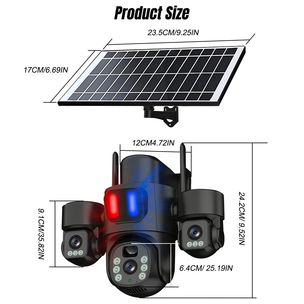 KEPEAK Solar Powered 3 Lens WiFi PTZ Security Camera Outdoor