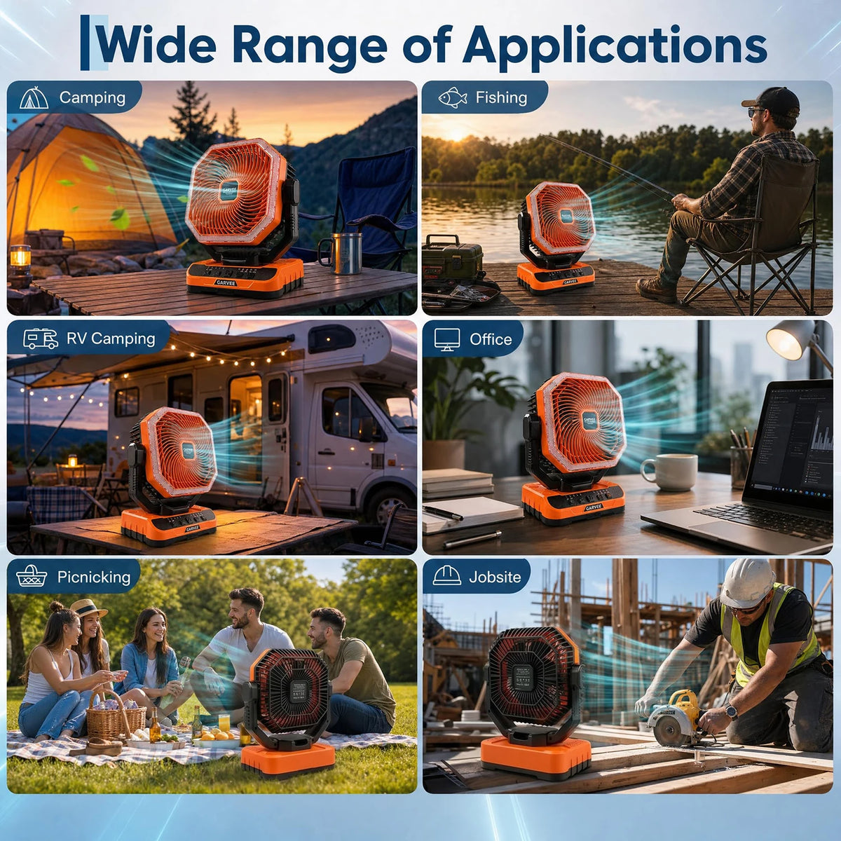 Portable Camping Fan 40000mAh Rechargeable Battery Powered Fan With Remote Timer LED Light 5 Speeds For Tent Travel Car Outdoor