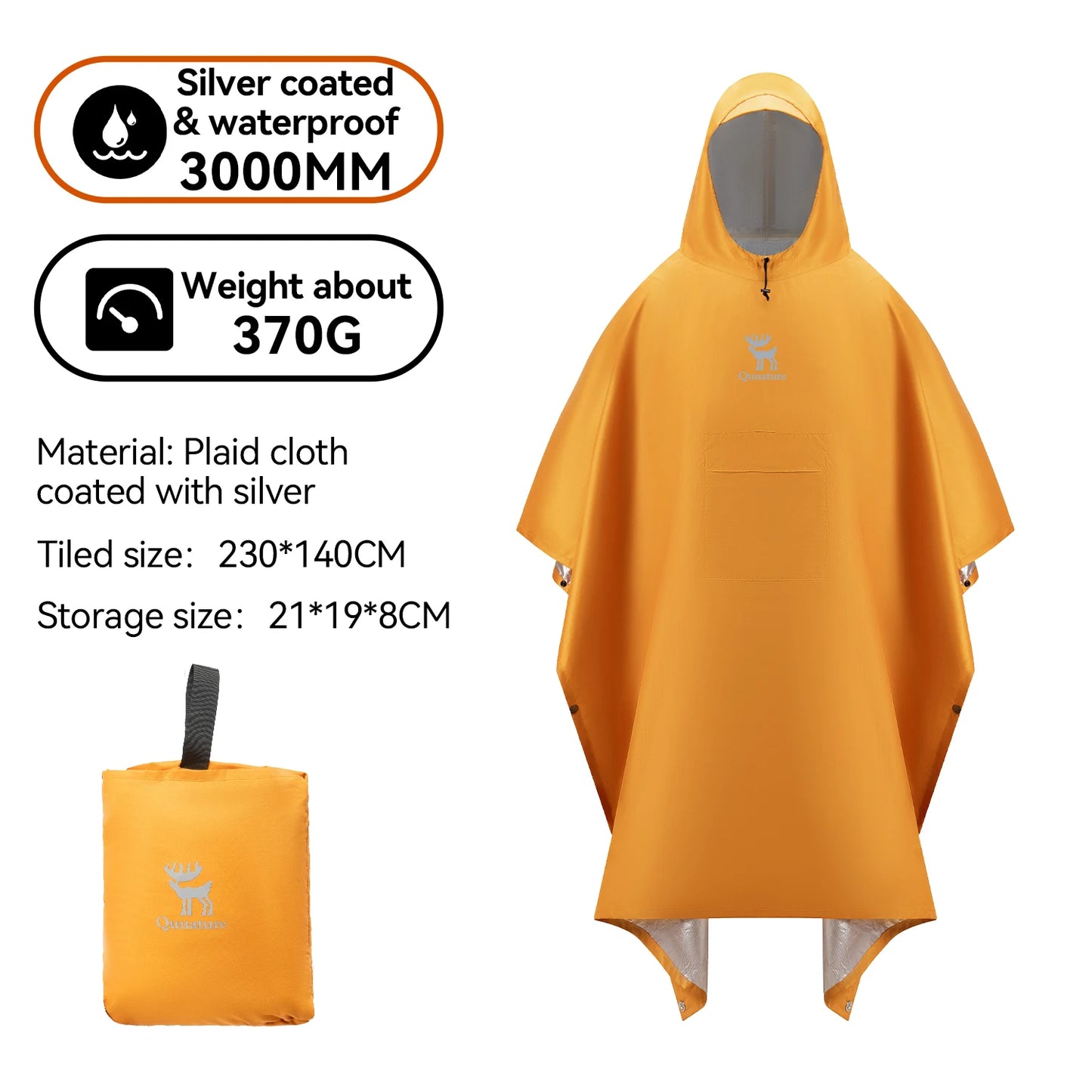 Qunature Raincoat Waterproof Lightweight Multisport Poncho