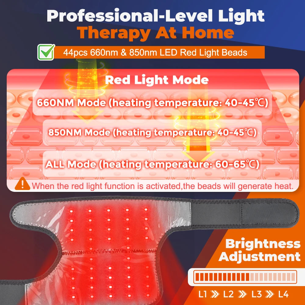 Red Light Knee Massager 660&850nm Shoulder Elbow Heating Massage Support Brace Rechargeable Muscle Relax Pad