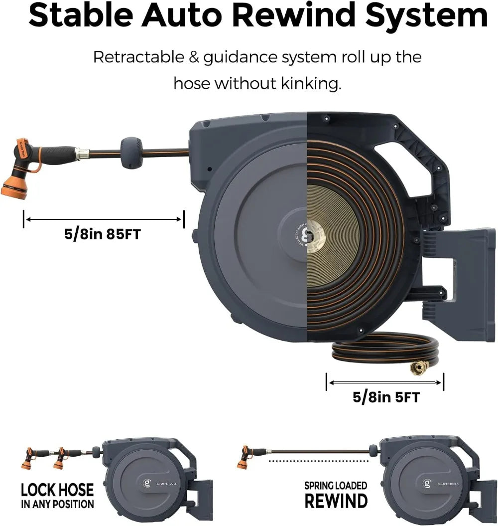 Retractable Garden Hose Reel Wall Mount 180 Degree Bracket Sprayer