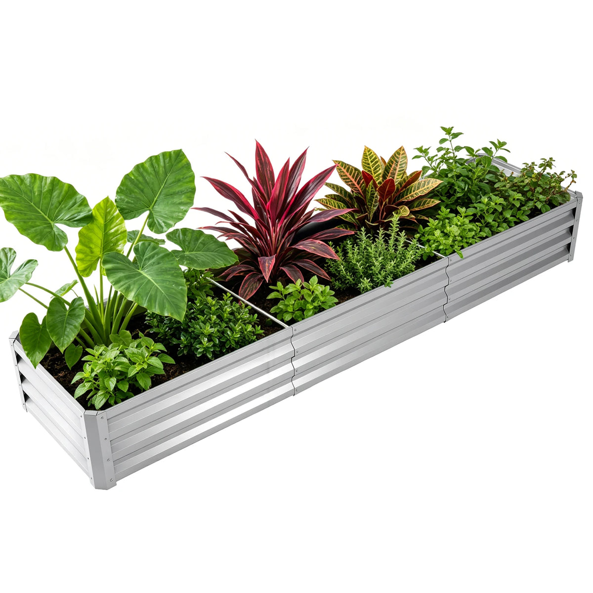 8×2×1ft Galvanized Metal Raised Garden Bed, 2FT Deep Root Elevated Planter Box Steel Large Vegetable Flower Bed Kit Light Green Silver