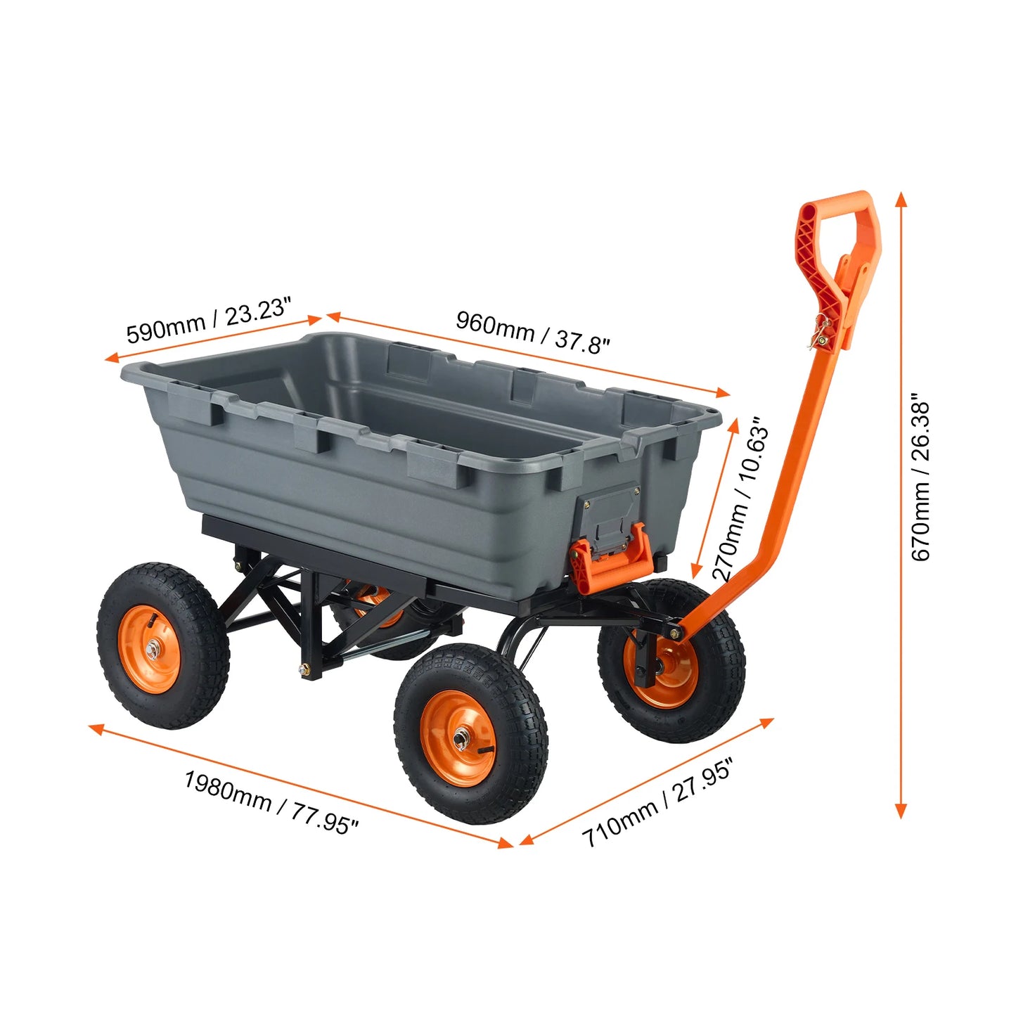 SucceBuy Poly Garden Dump Cart With 2 In 1 Convertible Handle