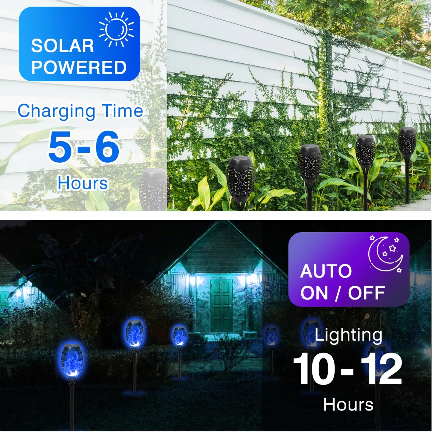 8 Pack Solar Torch Lights Outdoor Flickering Flame Garden Decor
