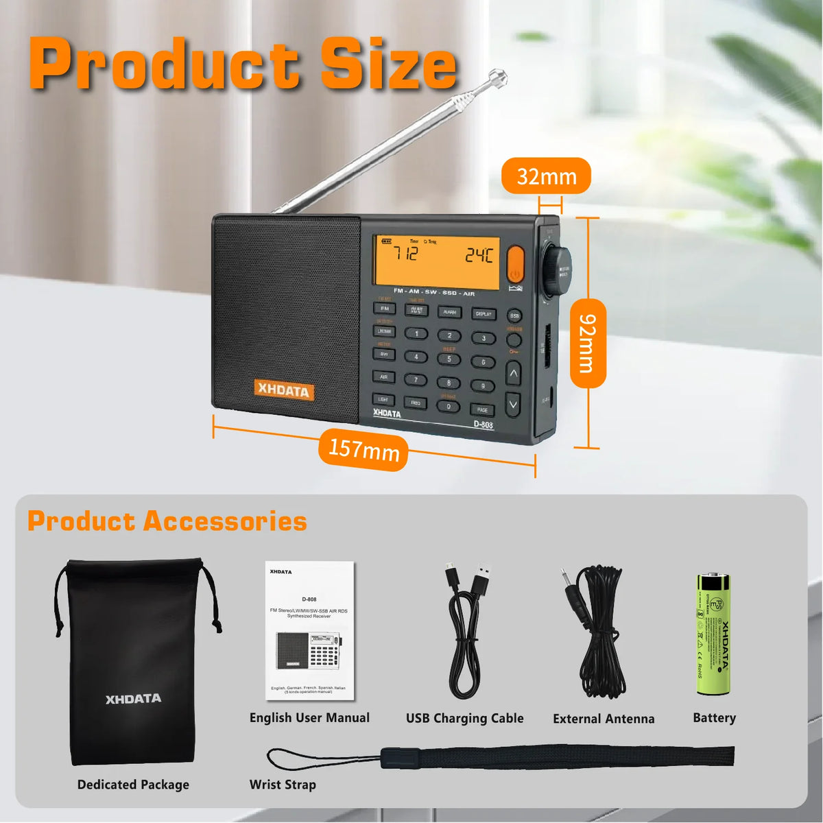 Xhdata Rechargeable Full Band Portable Radio AM FM SSB Air