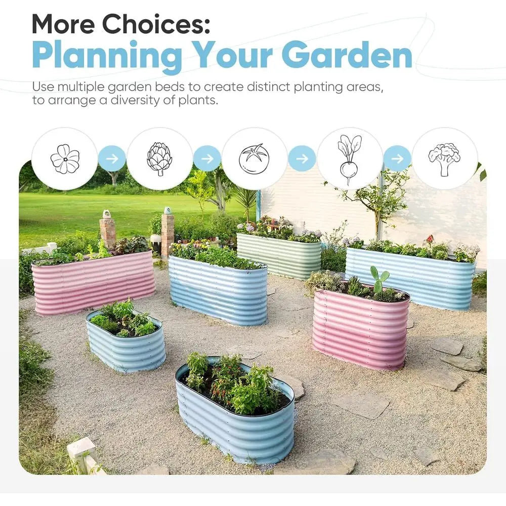 KING BIRD Raised Garden Bed 2.85 t Tall 6 in 1 Galvanized Planter Garden Box Outdoor or Gardening, Deep Root Vegetables, lowers