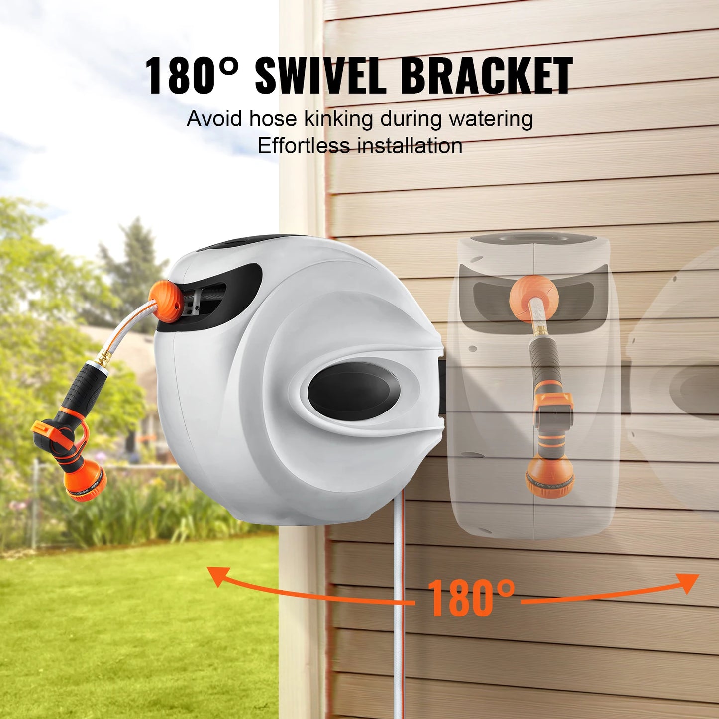 SucceBuy Retractable Hose Reel 180 Swivel Wall Mount with Nozzle