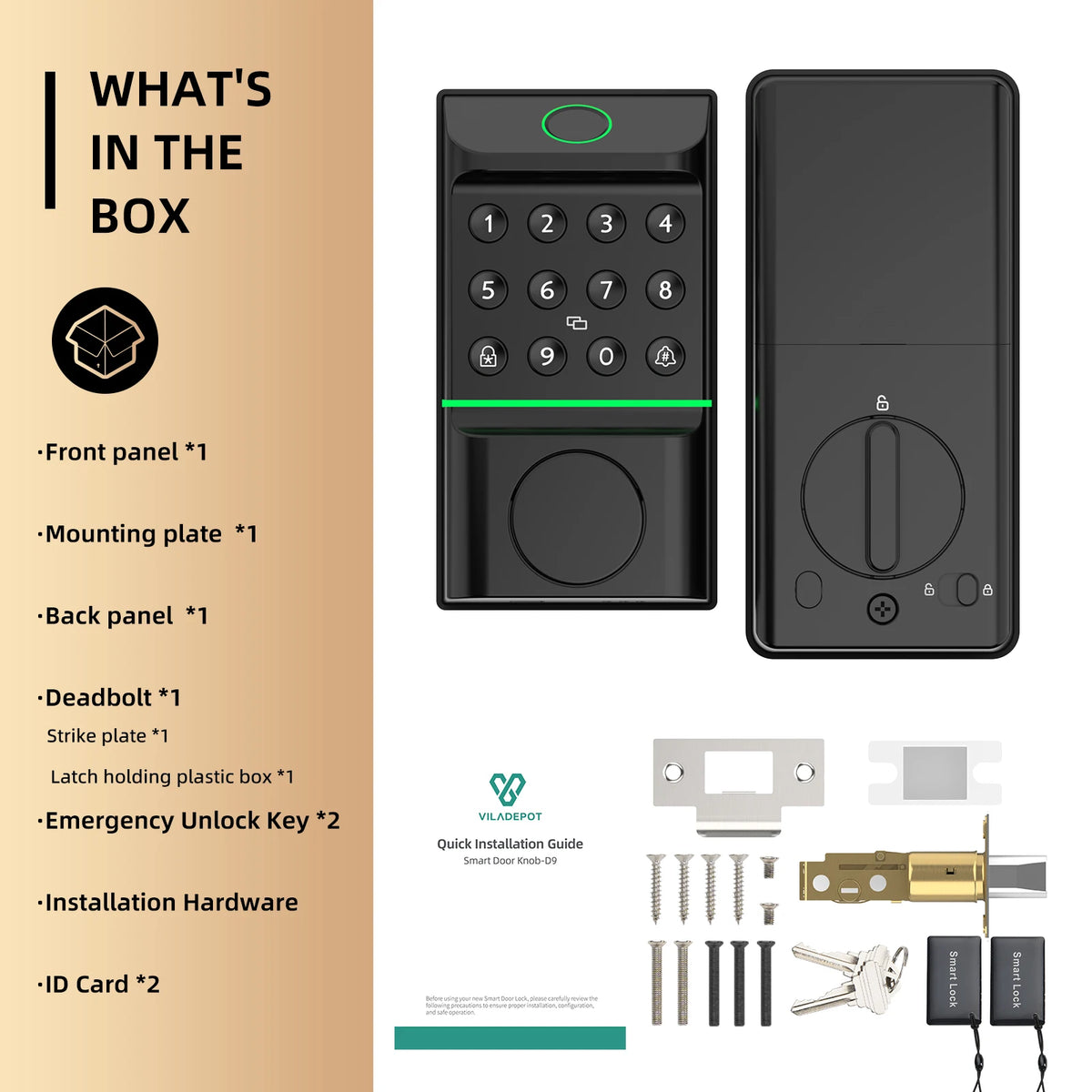 Viladepot Smart Lock Keyless Entry Door Lock Fingerprint Passcode APP Control Card Electronic Keypad Deadbolt Lock