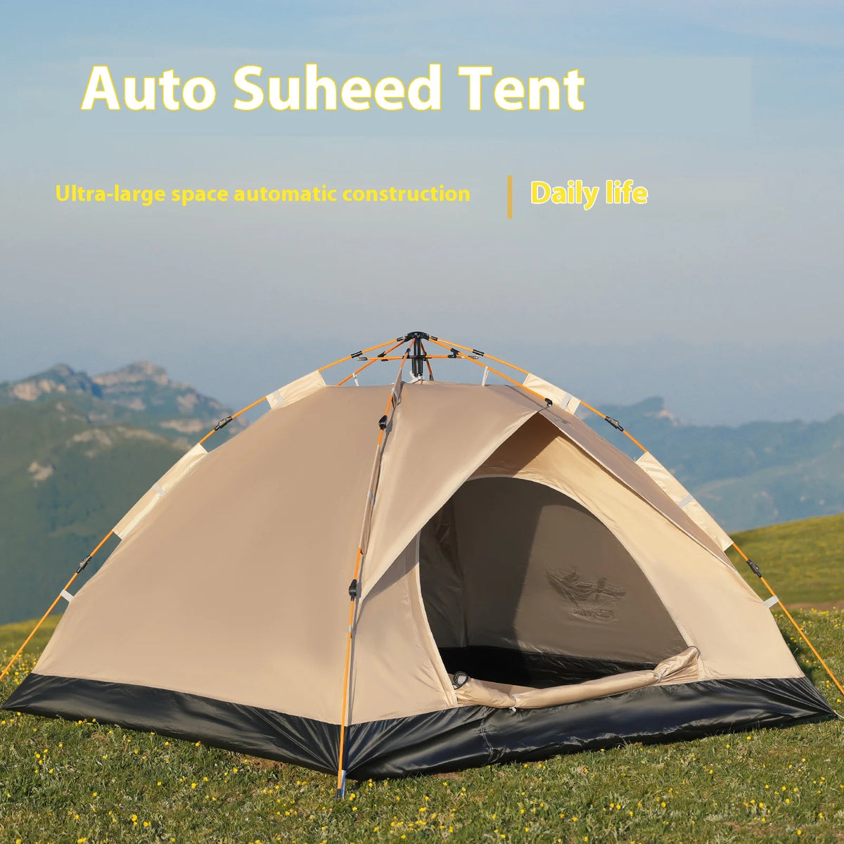Gold Small Size Outdoor Shelter Automatic Pop-Up Tent, Portable Camping Tent for Travel, Beach, Fishing, 2-3 Person Waterproof,
