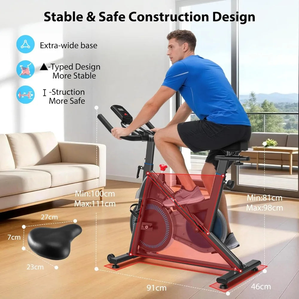 Exercise Bike, Magnetic Stationary Bike for Home with App Sync, Adjustable Seat and Handlebar, Transport Wheels, Fitness Courses for Weight Loss