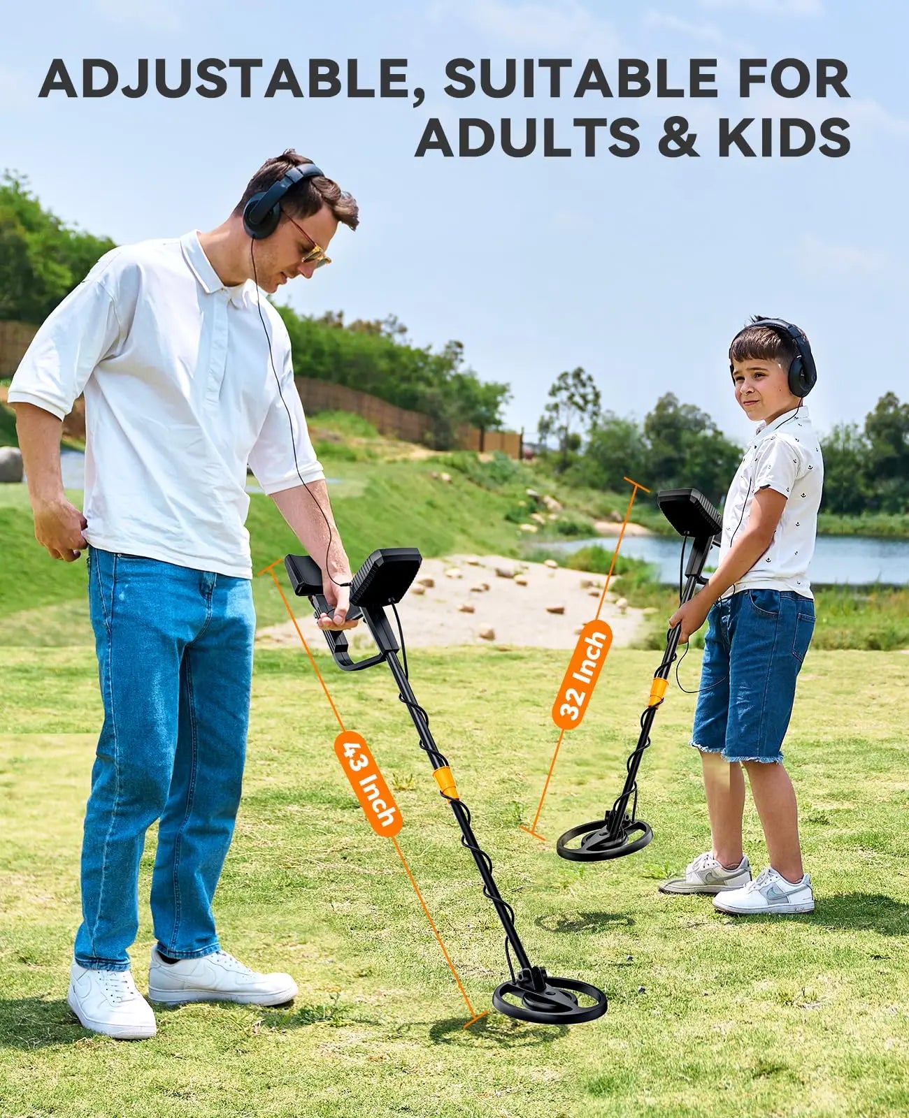 SUNPOW Metal Detector for Adults & Kids, 8" IP68 Waterproof Coil, 4 Detection Modes Large LCD, Lightweight CE Certified for Family Outdoor Gold Treasure Hunting, MD13
