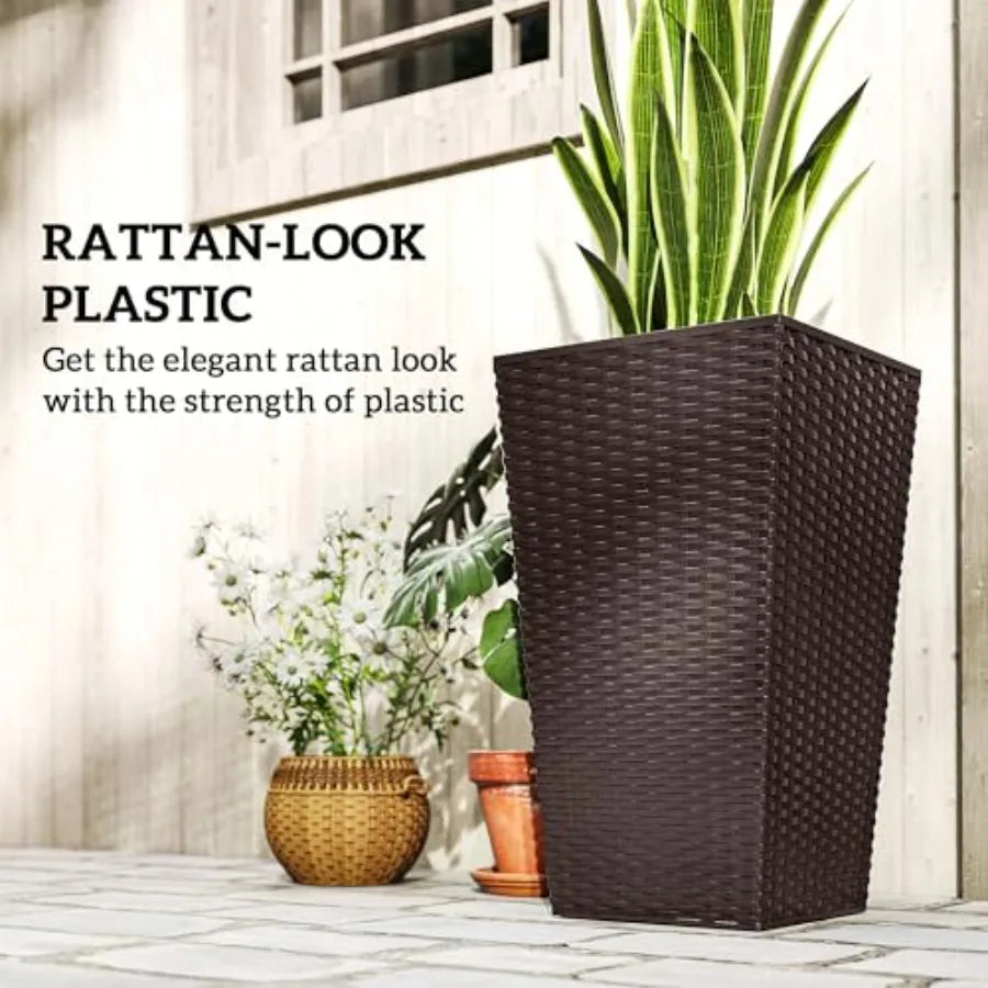 Stone Tall Outdoor Plant Planters Set Of 3 With Drainage Holes