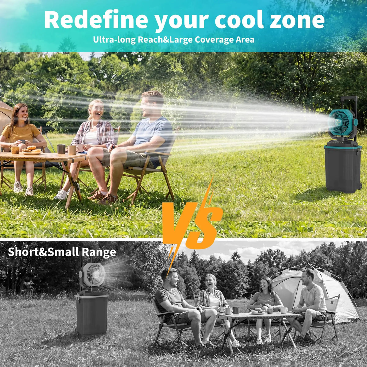 15L Portable Misting Bucket Fan 30000mAh Rechargeable Mister Fan With Remote Oscillating Wheels For Patio Beach Camping Golf