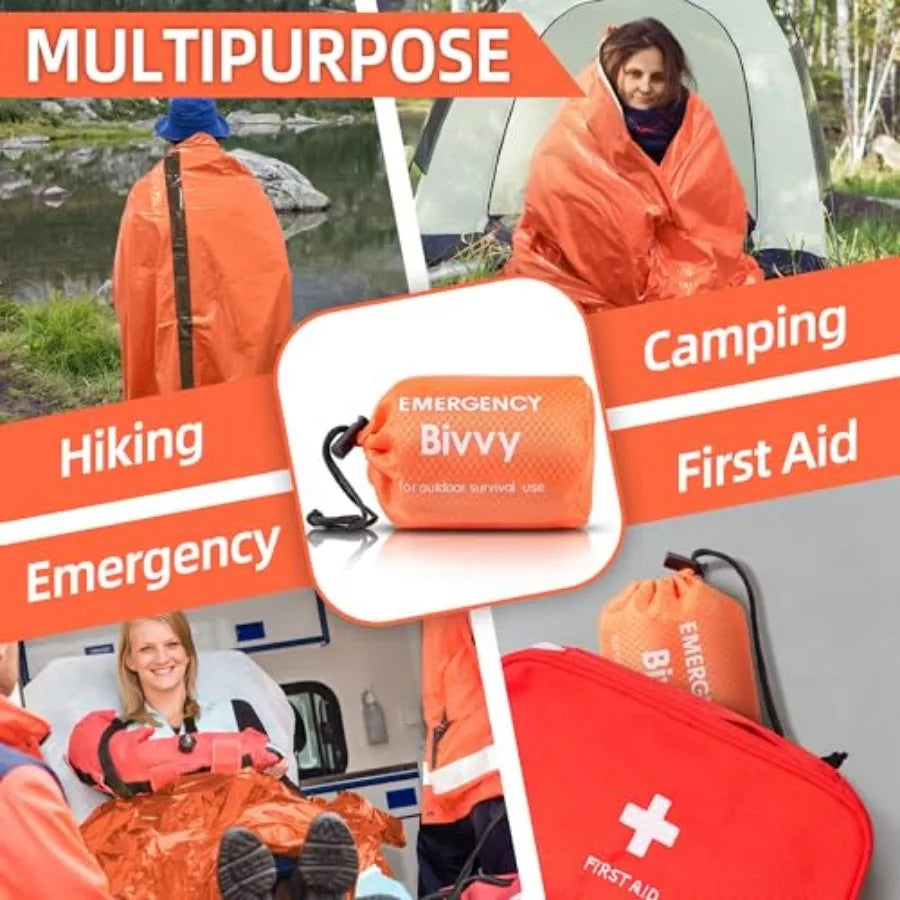 Emergency Sleeping Bag, Survival Bivy Sack Mylar Thermal Emergency Blanket Waterproof Lightweight Portable Shelter for Camping