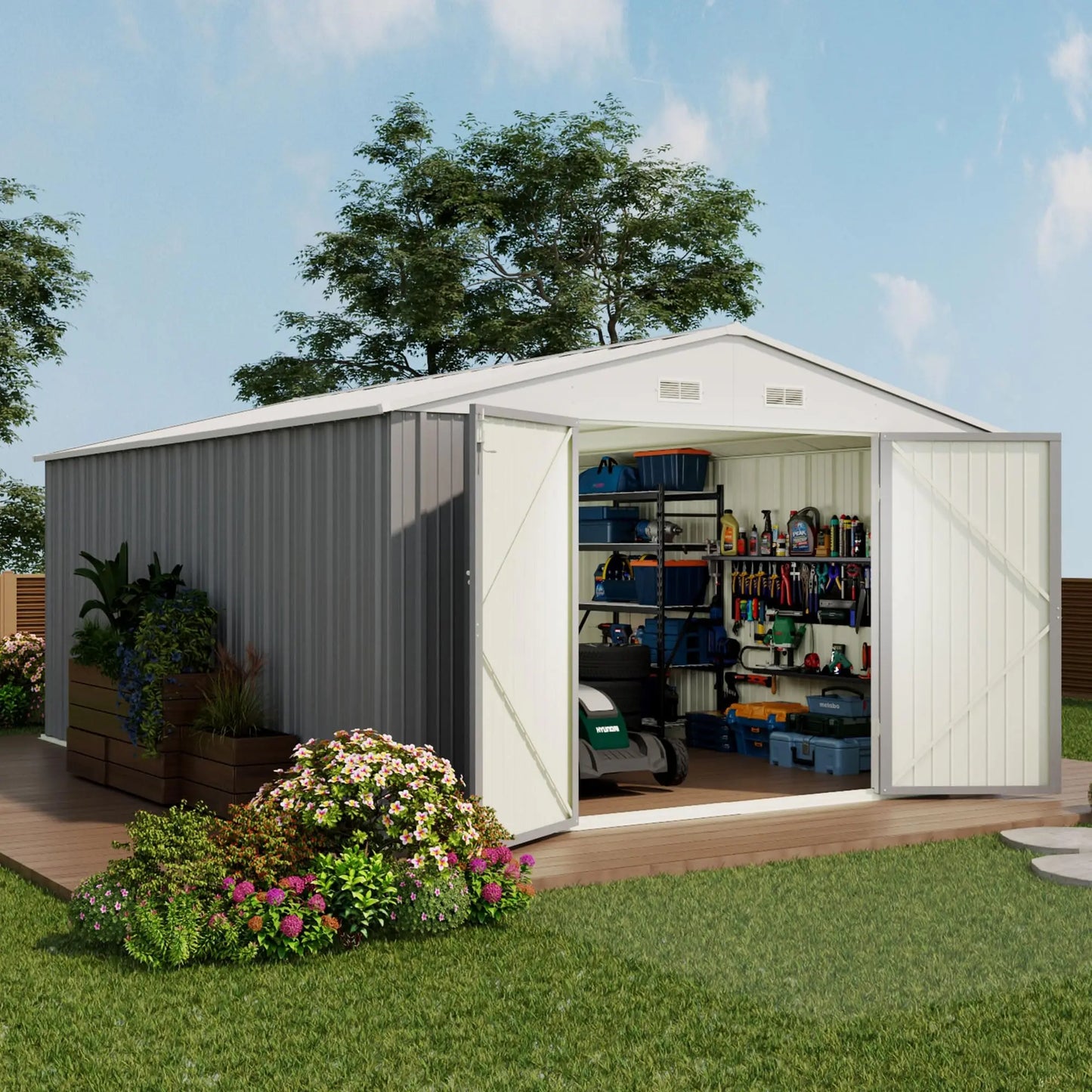 Devoko Outdoor Storage Shed Lockable Metal Garden Shed With Single Door