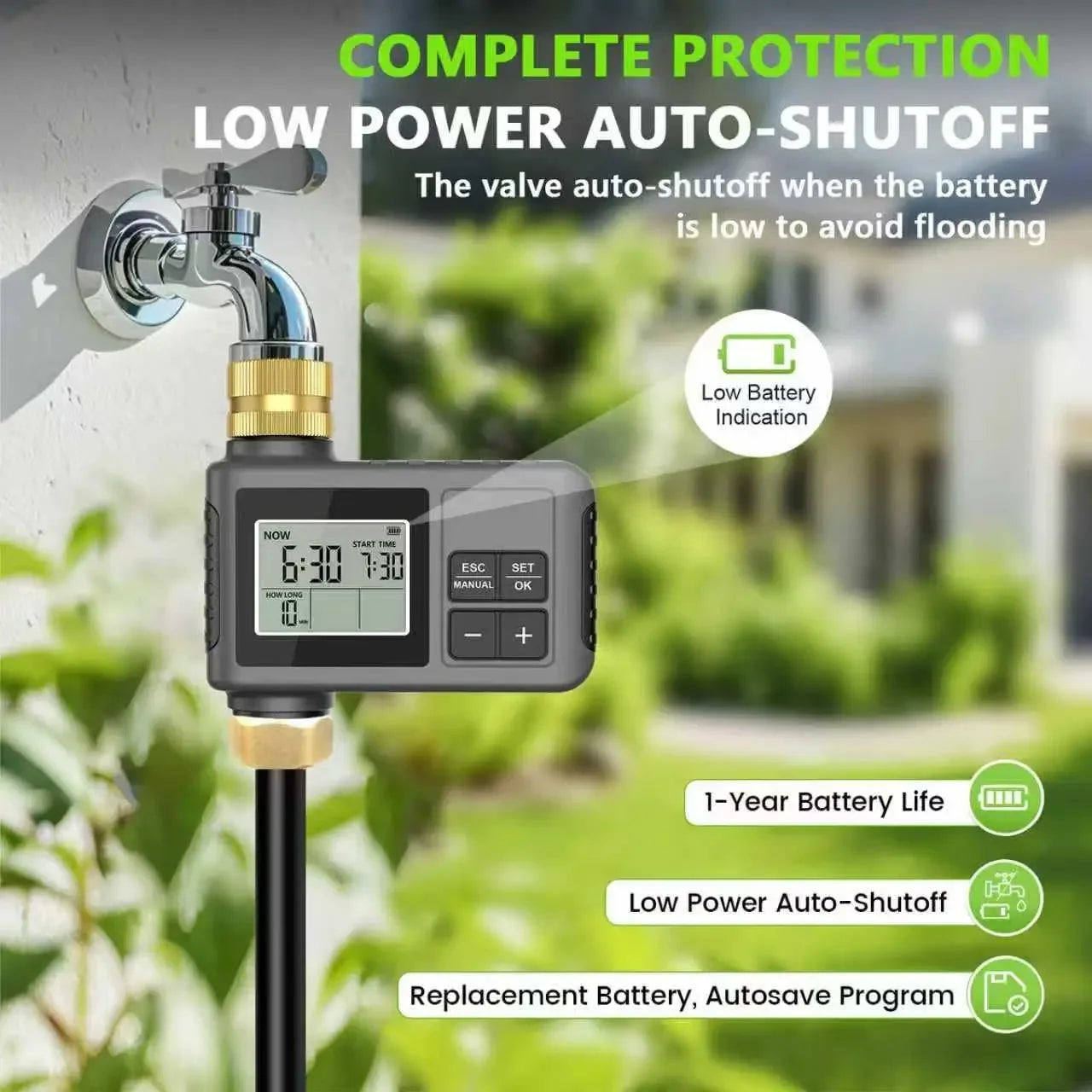 Drip Irrigation System With Smart Water Timer And Adjustable Nozzles