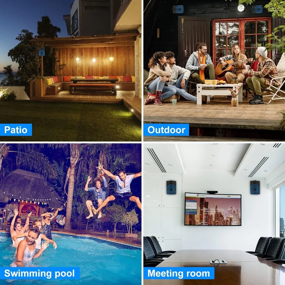 5.25 Inches 600W Passive Indoor Outdoor Speakers, Waterproof Wall Mount with Loud Volume for Patio, Garden, Home Theater, Black (2 Pairs)