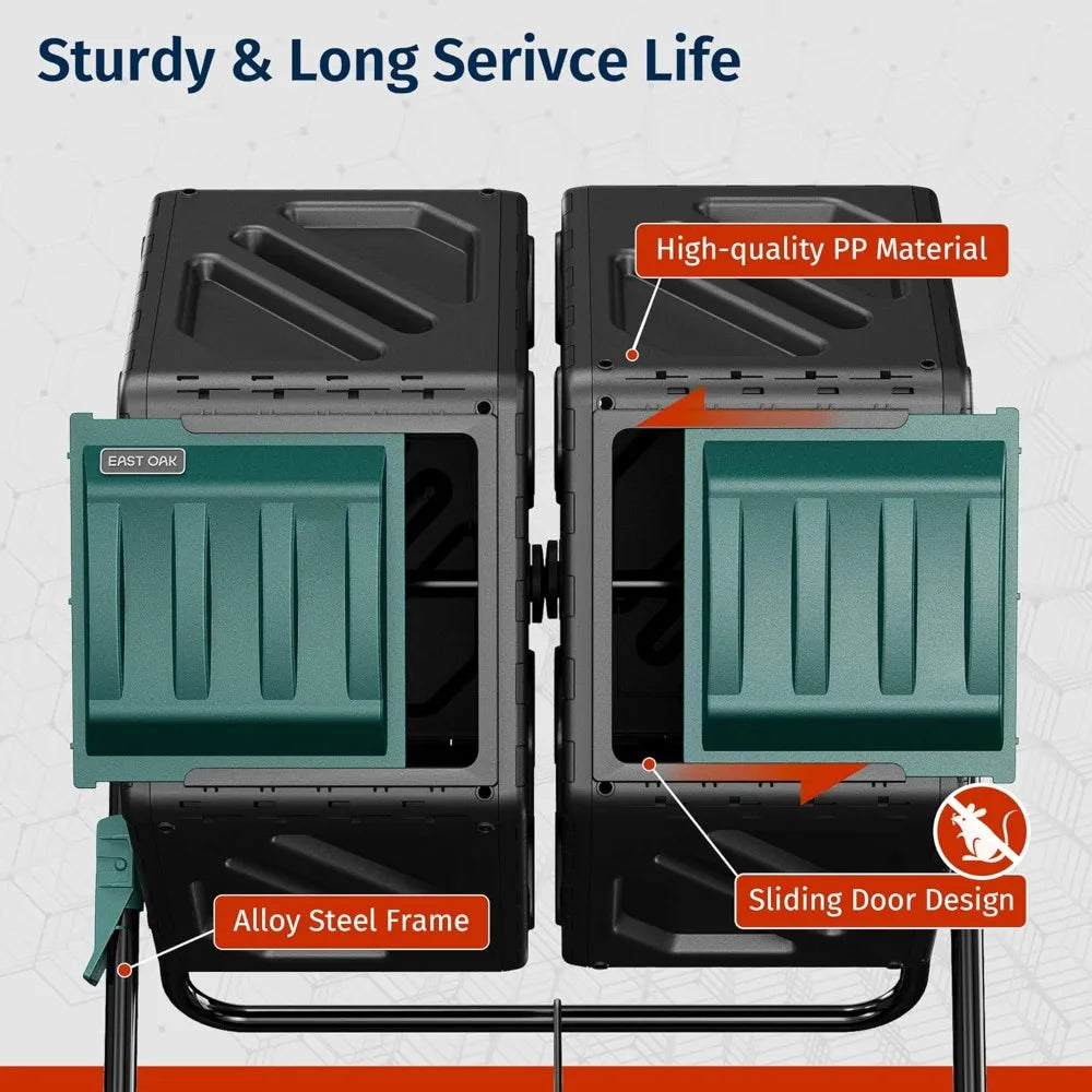 Dual Chamber Outdoor Compost Tumbler With Aeration And Locking System