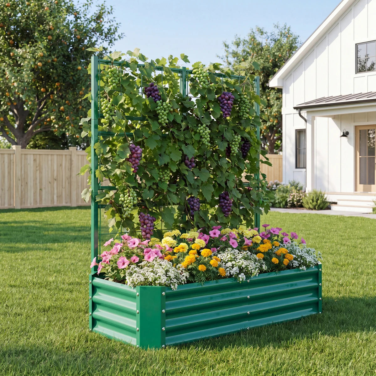 4x2x1FT Galvanized Raised Garden Bed with Arch Trellis for Climbing Vegetables Tomato Cucumber Bean, Heavy Duty Metal Raised Garden Bed Outdoor, Black