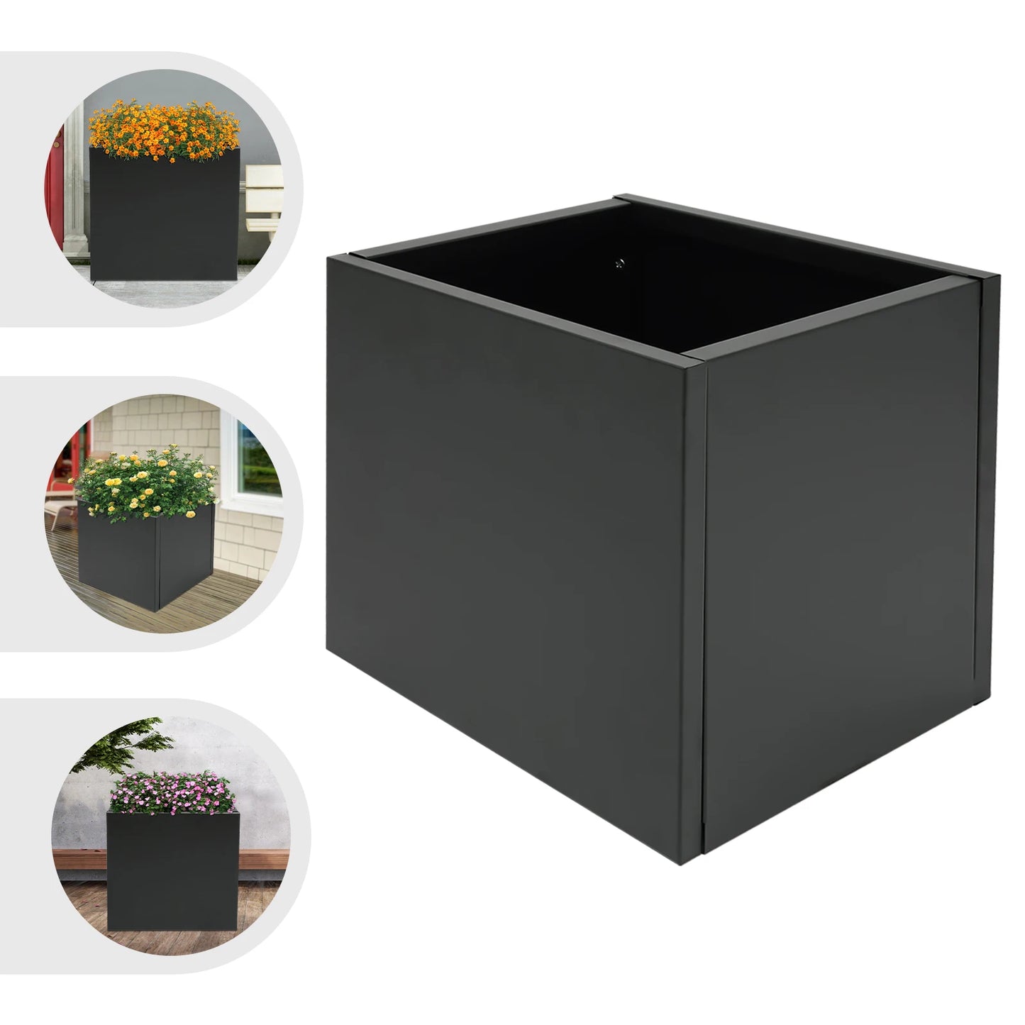 Steel Planter Box, 32x32x32" Raised Garden Bed with Pre-Drilled Hole, Decorative Outdoor Flower Pot for Yard Patio Balcony Plant