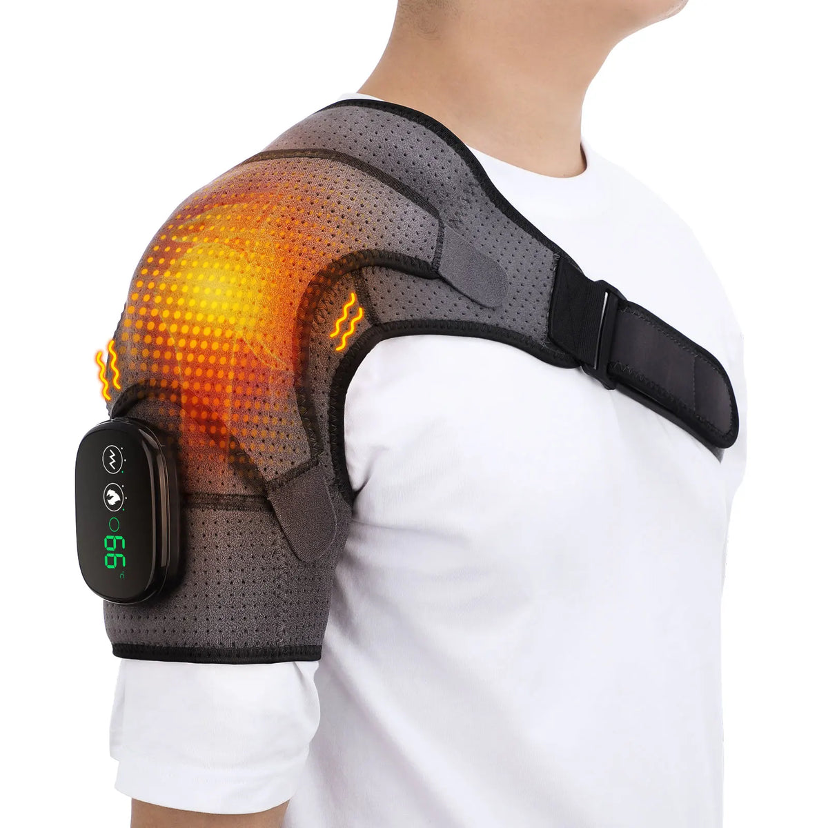 Heating and Vibration Shoulder Support Brace, Electric 3 Level Vibration Shoulder Heating Pad Health Care Shoulder Massager