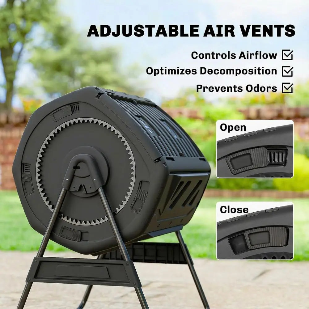 Dual Chamber Outdoor Compost Tumbler With Adjustable Vents For Waste
