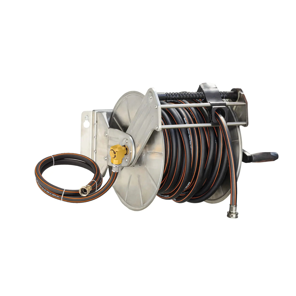 Giraffe Tools Stainless Steel Garden Hose Reel Heavy Duty, Wall/Floor Mounted Stainless Water Hose Reel Retractable with Crank, 150-Feet 5/8" Hose Capacity&100FT hose