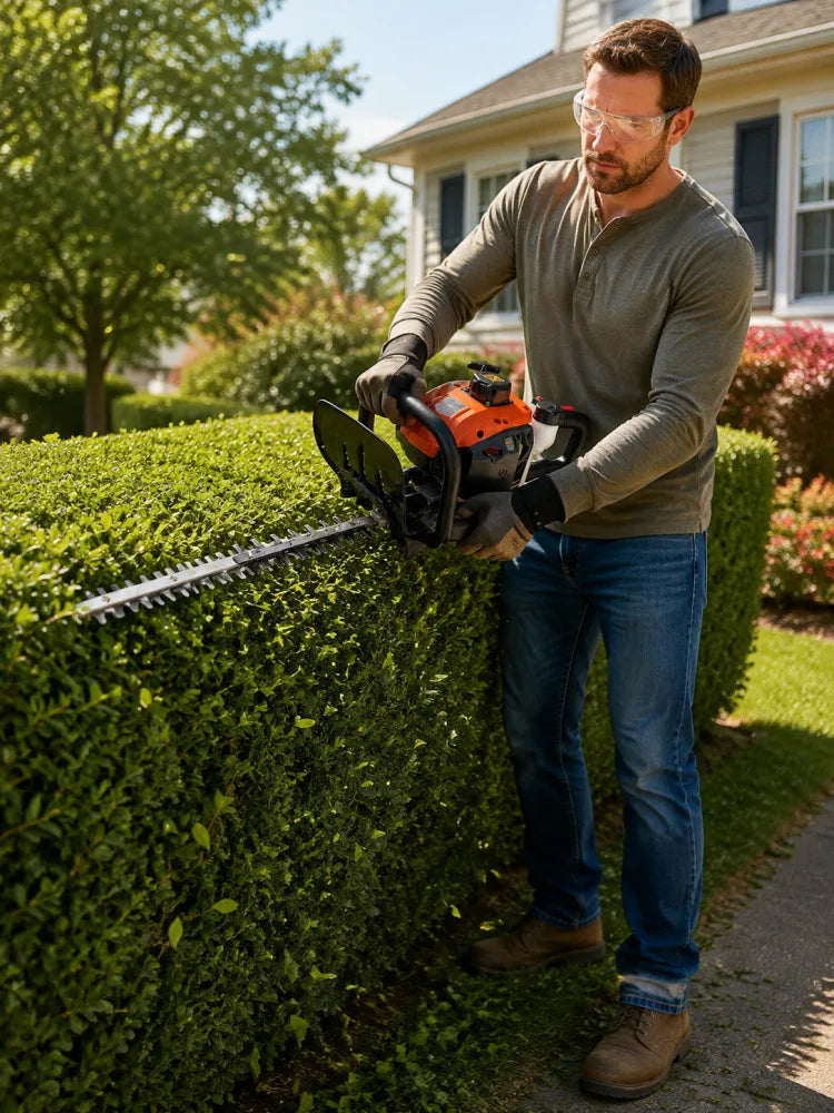 26cc Gas Hedge Trimmer 24 Inch Dual Sided Blade 2 Cycle Engine Garden Trimming Tool for Shrubs Hedges Bushes Yard Maintenance Outdoor Landscaping