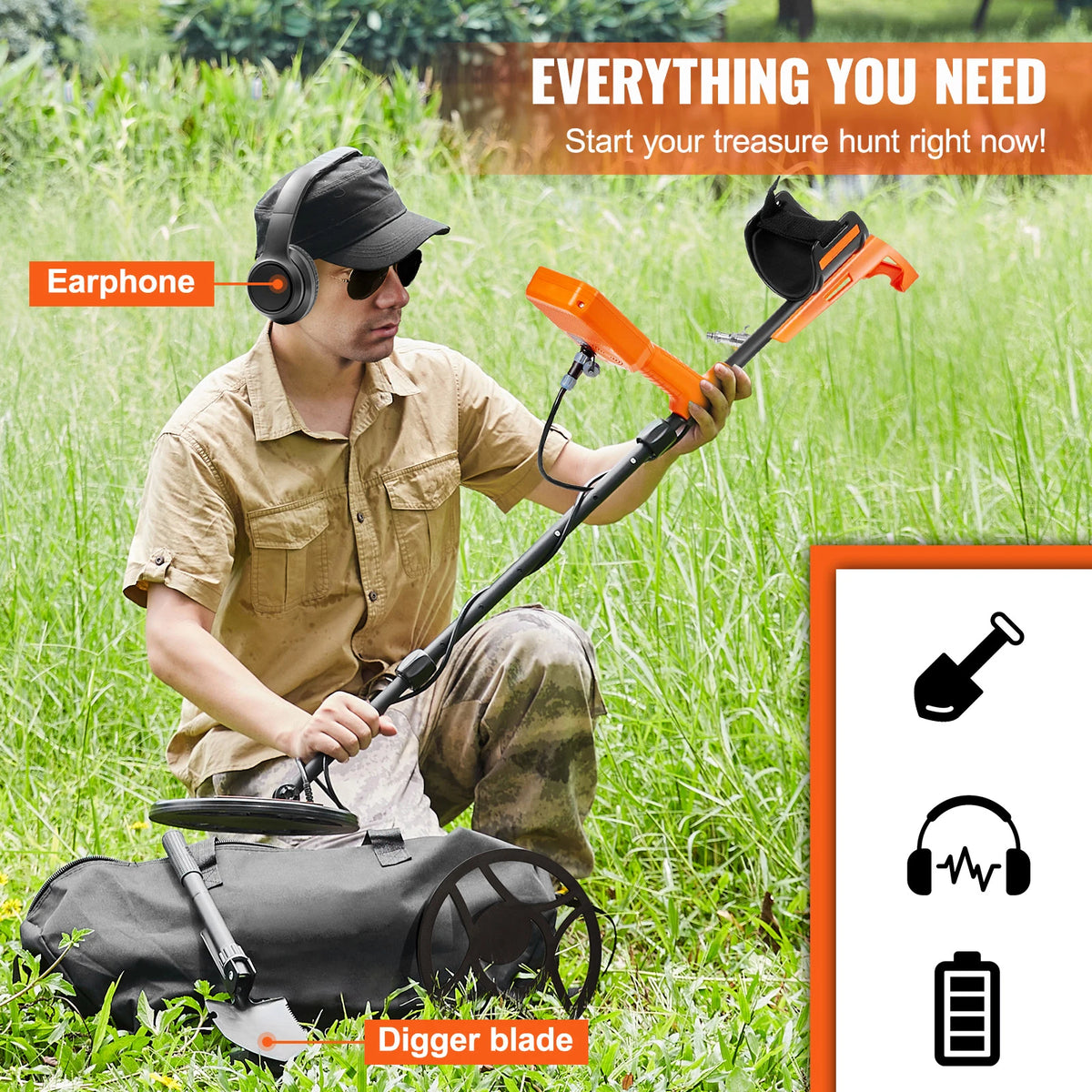 SucceBuy Professional Rechargeable Metal Detector 12" IP68 Waterproof Coil 39-50 in Adjustable + LCD 7Modes for Treasure Hunting