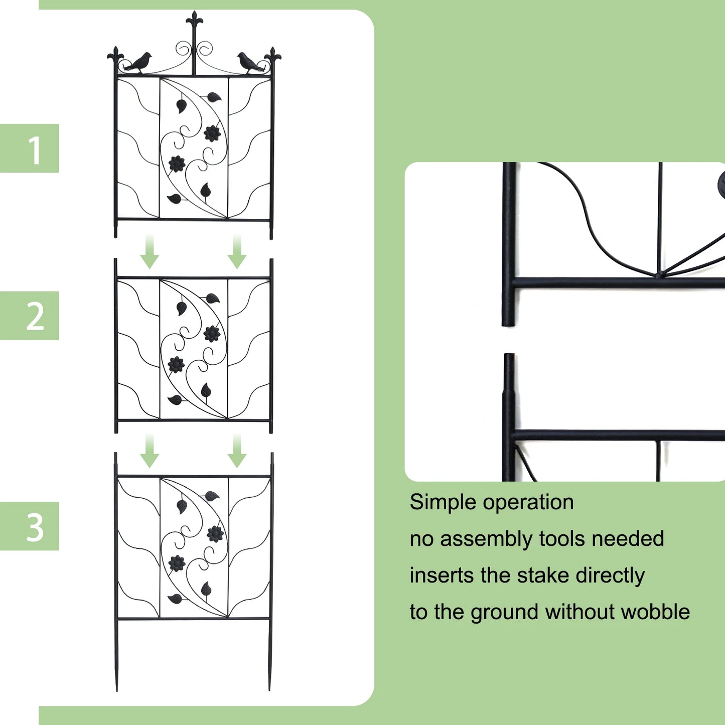 Metal Garden Trellis Bird Leaf Grid Panel Fence Climbing Support